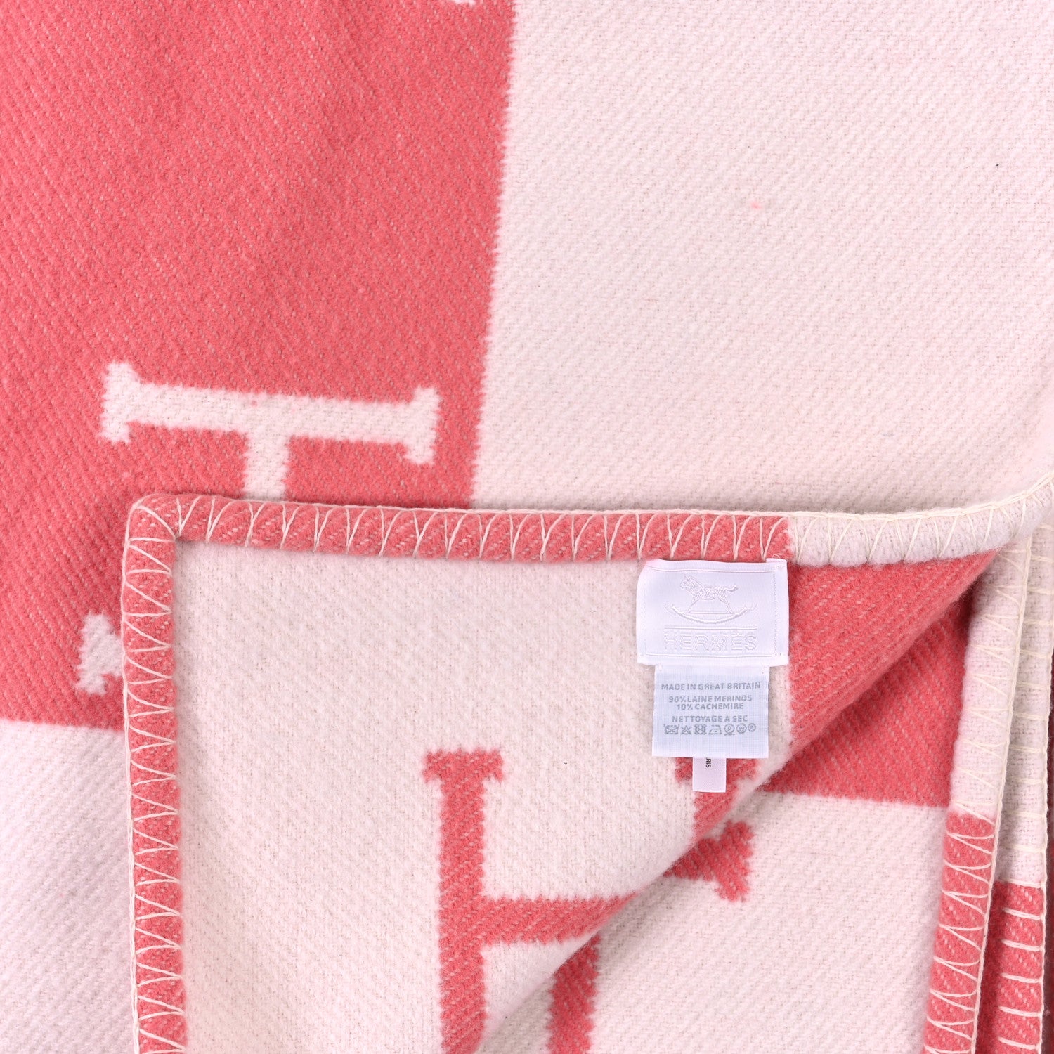 Hermes Wool Cashmere Avalon Baby Blanket Rose Airelle White 3 of 3
