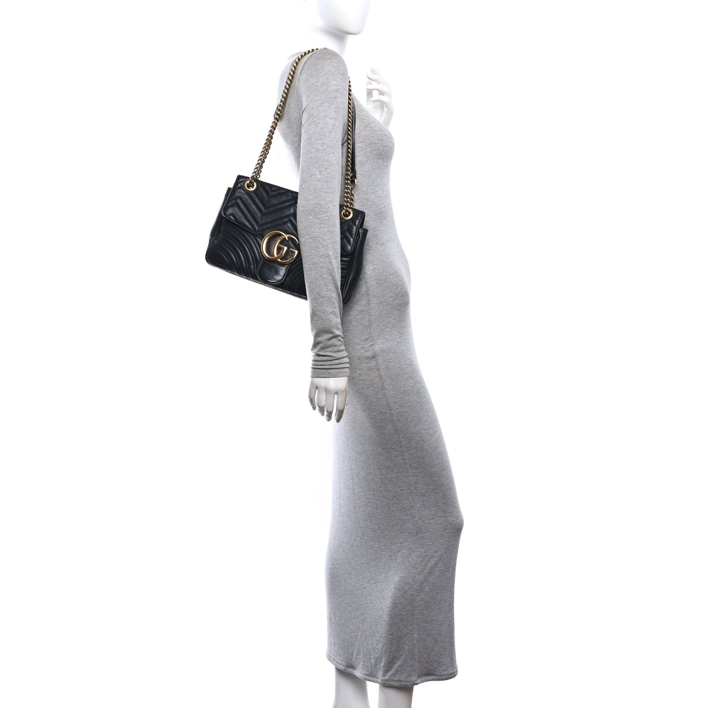 Calfskin Matelasse Medium GG Marmont Shoulder Bag Black