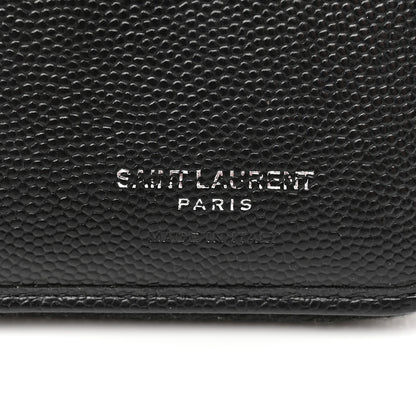 Saint Laurent Grain De Poudre Matelasse Chevron Monogram Compact Zip Around Wallet Black 7 of 10