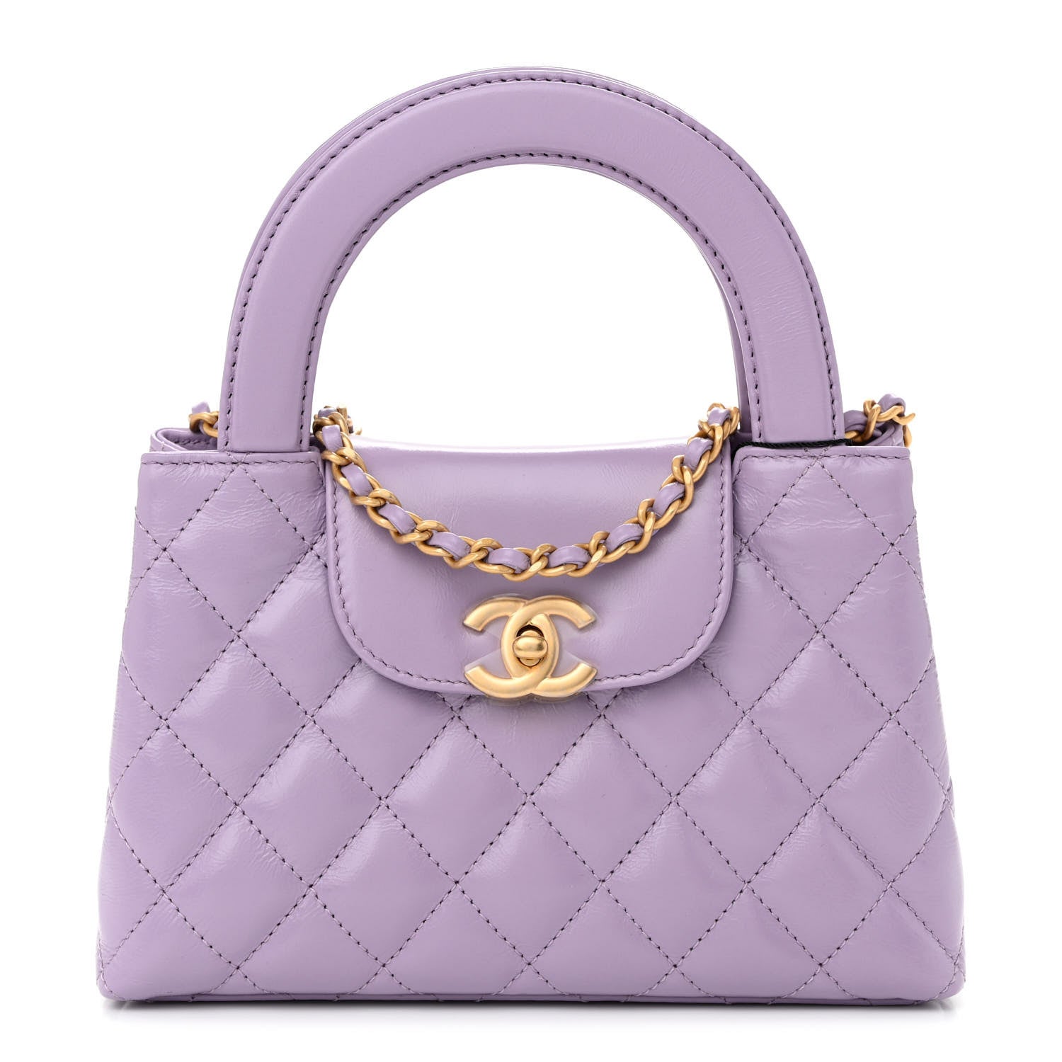 Chanel Shiny Aged Calfskin Quilted Nano Kelly Shopper Lilac 1 of 10