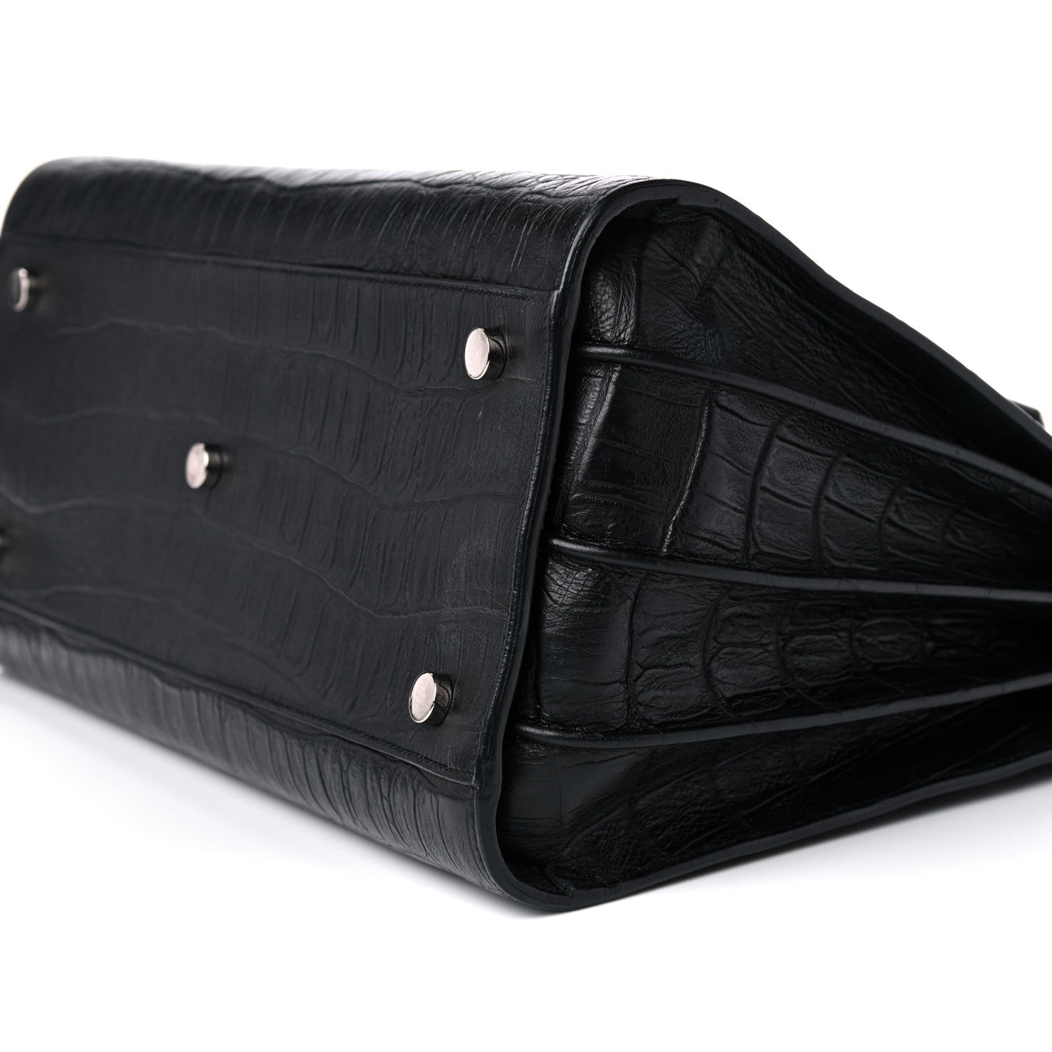 Saint Laurent Calfskin Crocodile Embossed Small Sac de Jour Black 8 of 15