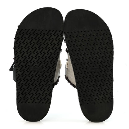 Hermes Techno Fringed H Canvas Caflskin Womens Chypre Sandals 38 Prunoir Black 6 of 11