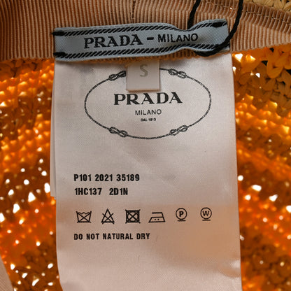 Prada Raffia Striped Logo Embroidered Womens Bucket Hat S Naturale Giallo 8 of 9