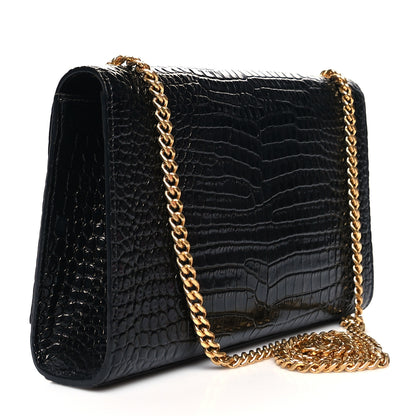 Saint Laurent Calfskin Crocodile Embossed Medium Classic Monogram Kate Tassel Satchel Black 3 of 10