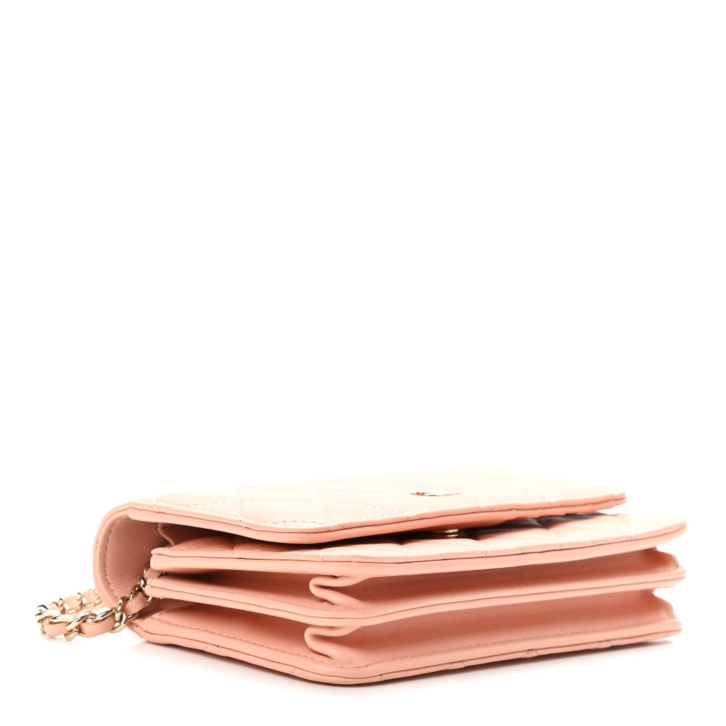 Lambskin Quilted Mini Wallet On Chain WOC Light Pink