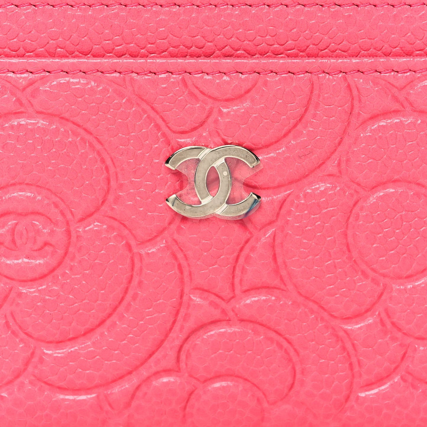 Caviar Camellia Embossed Card Holder Pink