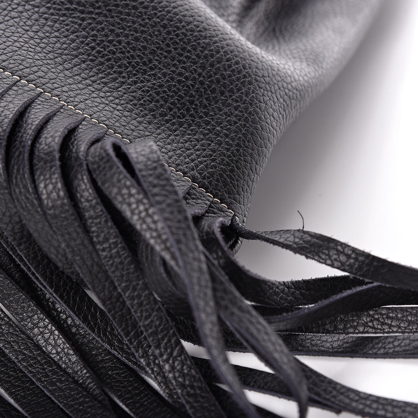 Cervo Deerskin Embossed Logo Fringe Backpack Black