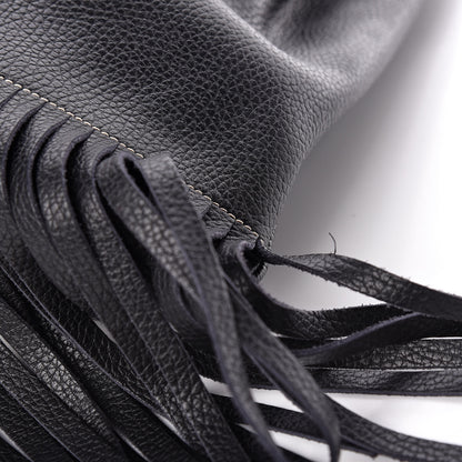 Prada Cervo Deerskin Embossed Logo Fringe Backpack Black 10 of 12