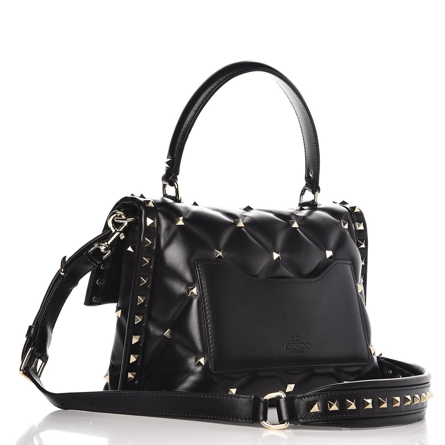 Lambskin VLTN Print Candystud Top Handle Bag Black