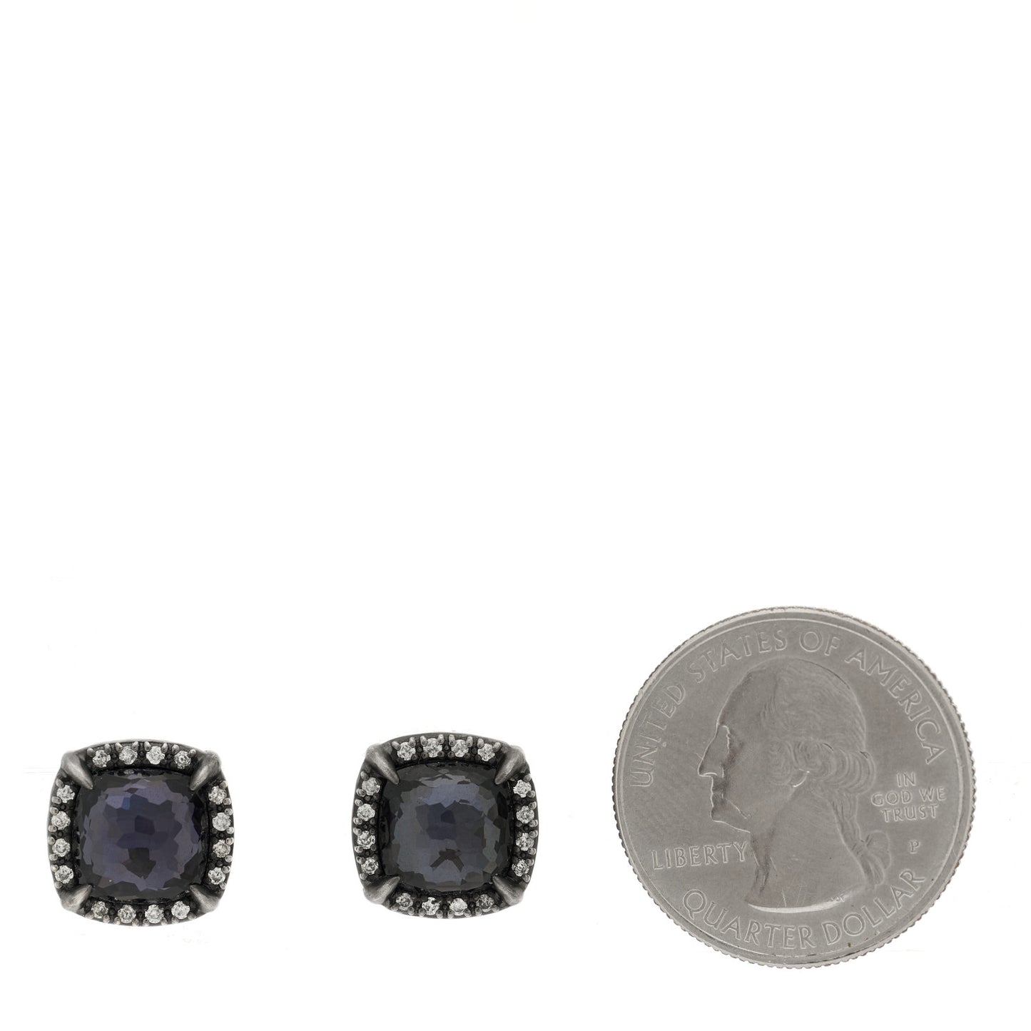 Sterling Silver Diamond Black Orchid 9mm Chatelaine Bezel Earrings