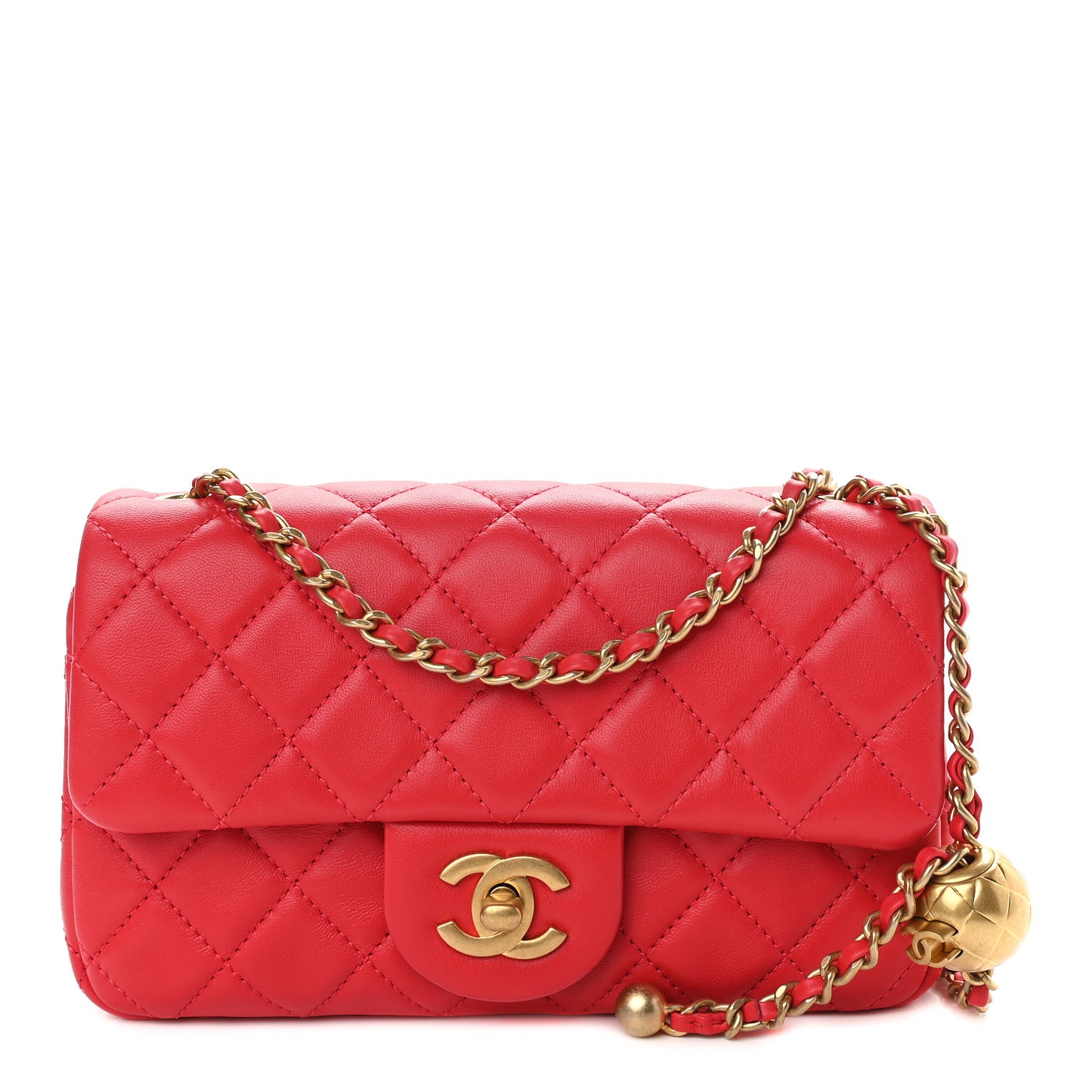 Lambskin Quilted Mini Rectangular Pearl Crush Flap Red