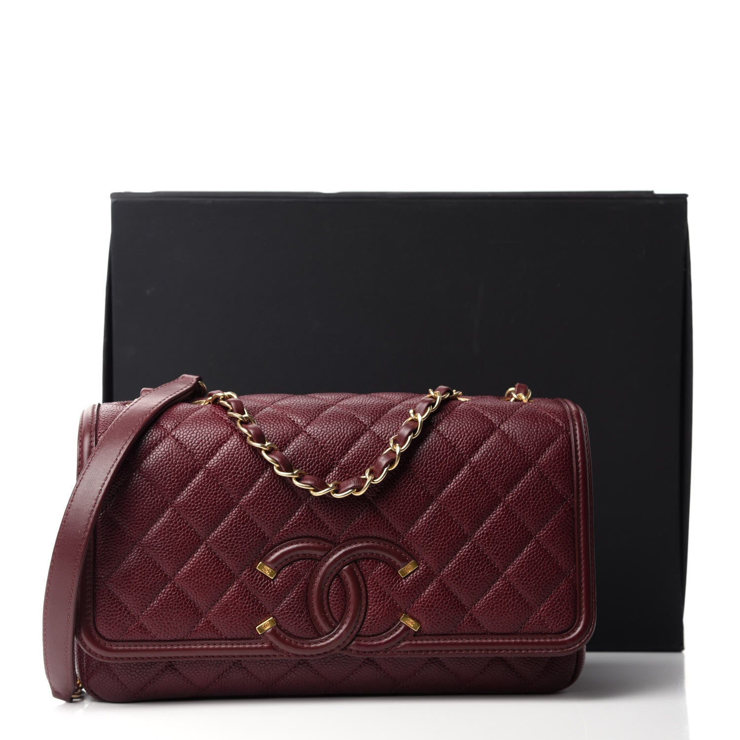 Chanel Caviar Quilted Medium CC Filigree Flap Burgundy 11 of 11