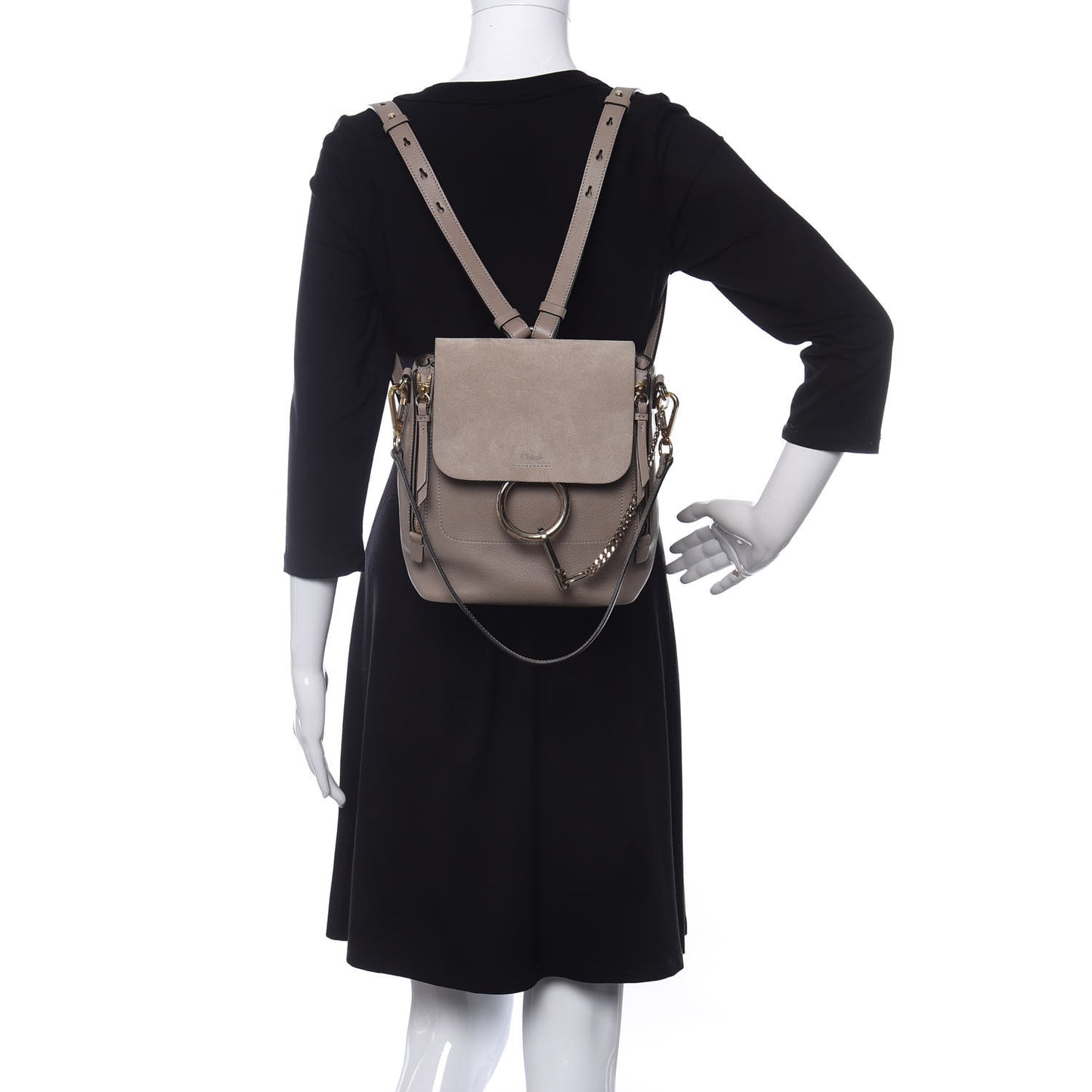 Suede Calfskin Small Faye Backpack Motty Grey