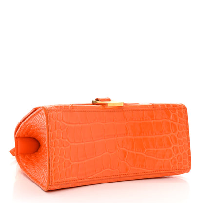 Balenciaga Shiny Calfskin Crocodile Embossed Small Hourglass Top Handle Bag Orange 4 of 10