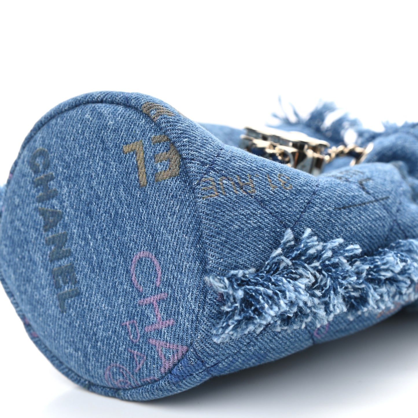 Denim Quilted Mood Mini Bucket With Chain Blue Multicolor