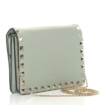 Valentino Garavani Calfskin Rockstud Wallet on Chain Water Green 3 of 16