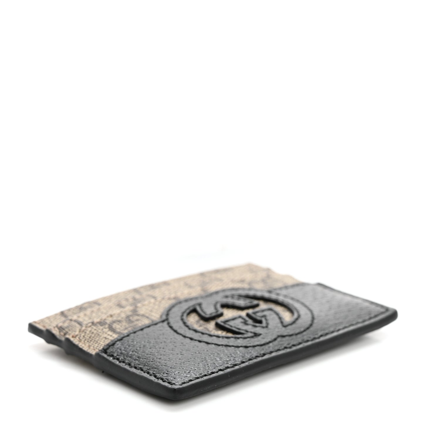GG Supreme Monogram Textured Dollar Calfskin New Basket Card Holder Black Beige Ebony