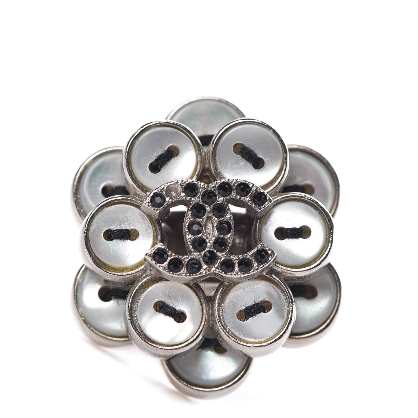 Crystal CC Button Ring 6 White