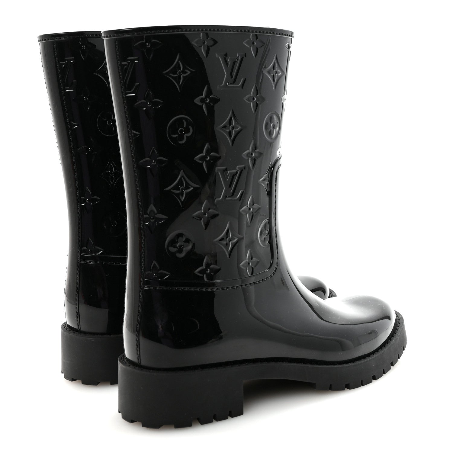 Louis Vuitton Rubber Embossed Monogram Drops Flat Half Boots 41 Black 5 of 8