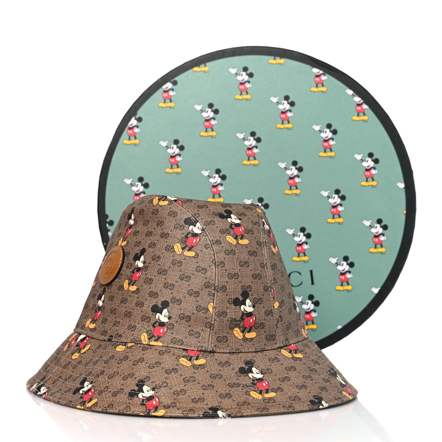 X DISNEY Mini Vintage GG Supreme Monogram Mickey Mouse Trent Bucket Hat M Beige Ebony Yellow