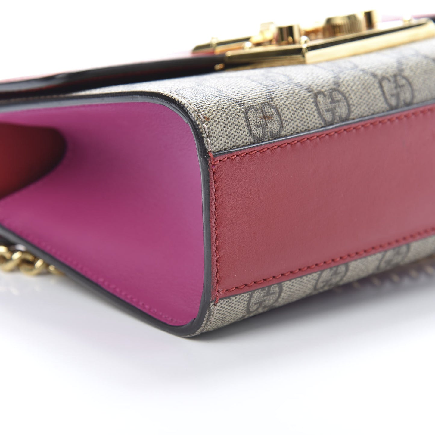 GG Supreme Monogram Calfskin Small Padlock Shoulder Bag Beige Hibiscus Red New Rosette