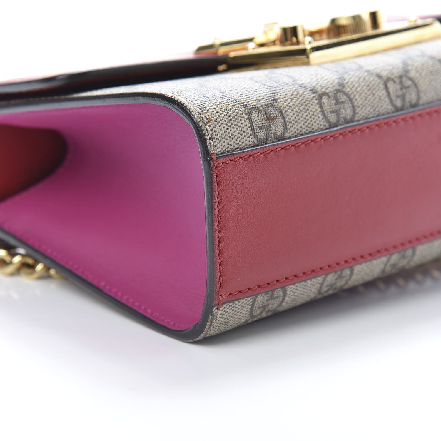 Gucci GG Supreme Monogram Calfskin Small Padlock Shoulder Bag Beige Hibiscus Red New Rosette 9 of 12