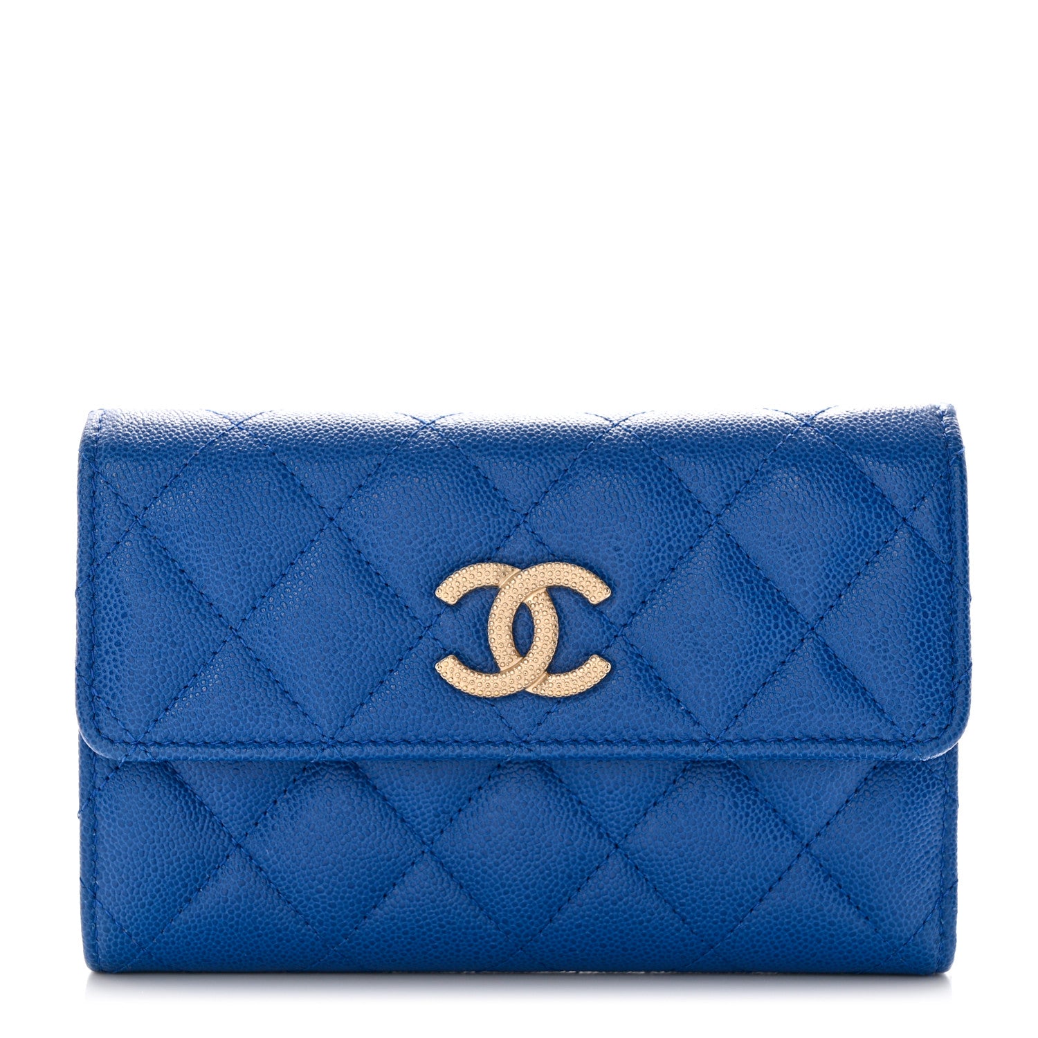 Chanel Caviar Quilted Studded CC Medium Flap Wallet Blue 1 of 10