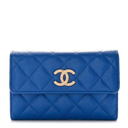 Chanel Caviar Quilted Studded CC Medium Flap Wallet Blue 1 of 10
