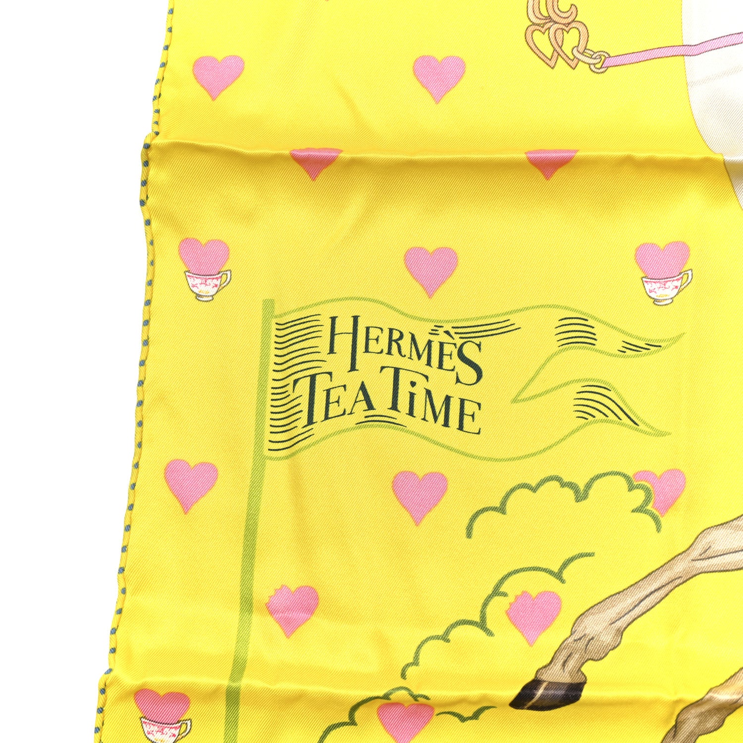 Hermes Silk Tea Time Scarf 70 Jaune Gris Perle 5 of 5