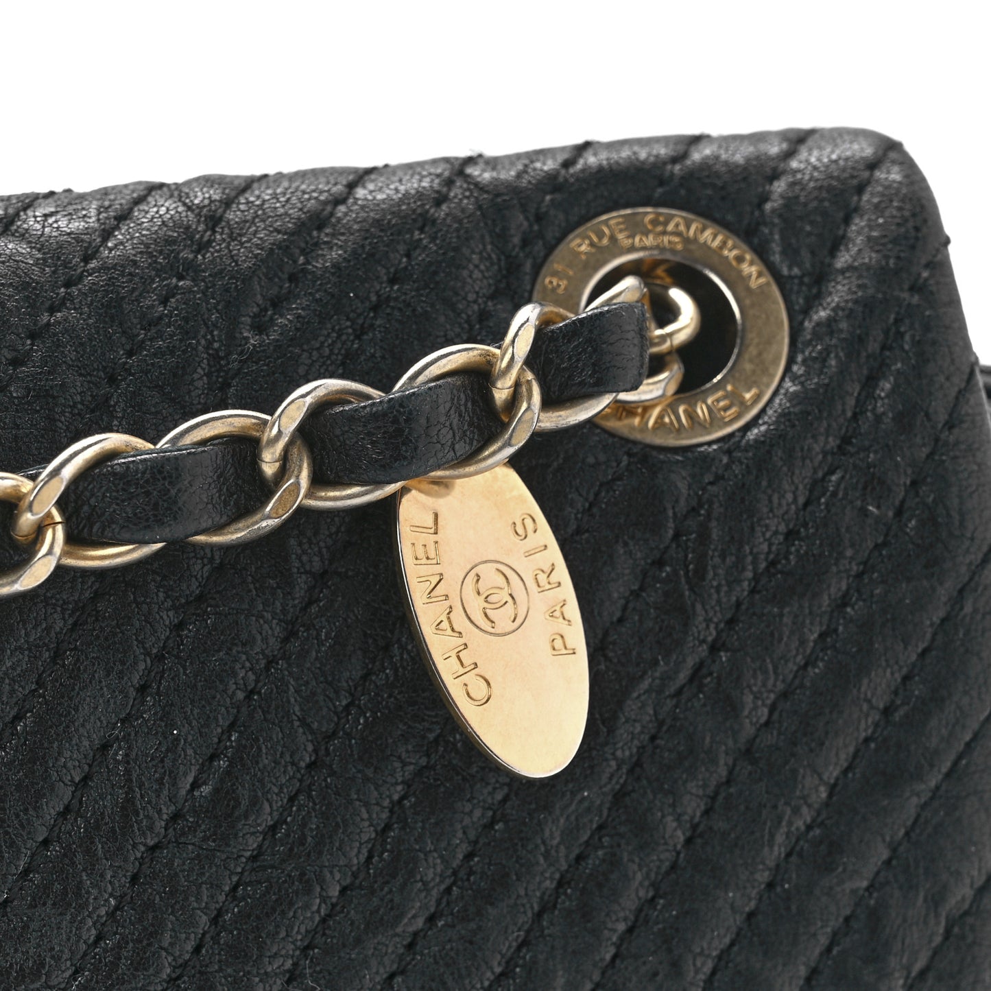 Calfskin Chevron Quilted Medium Surpique Flap Black