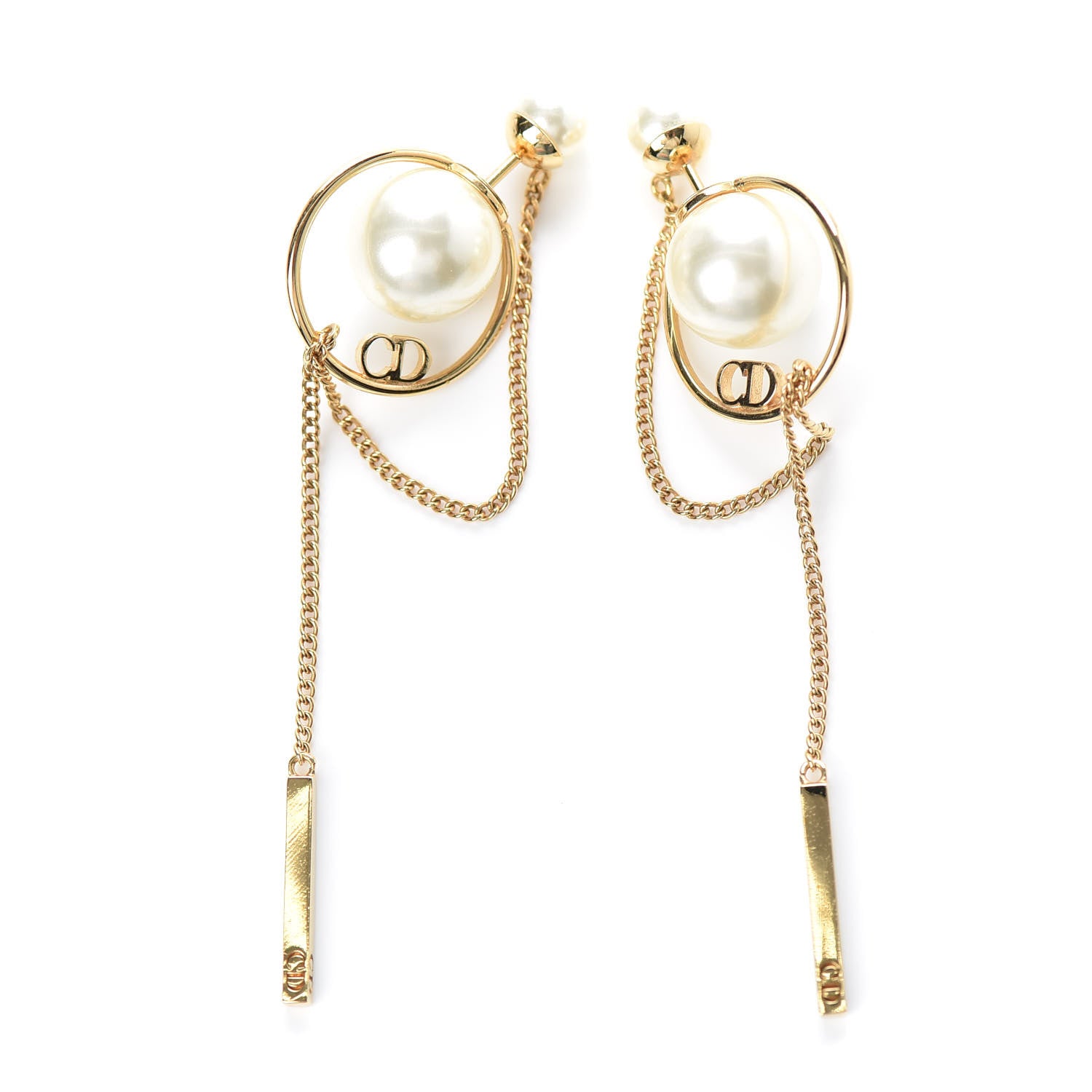 Christian Dior Pearl Tribales Dangle Chain Earrings Gold 1 of 4