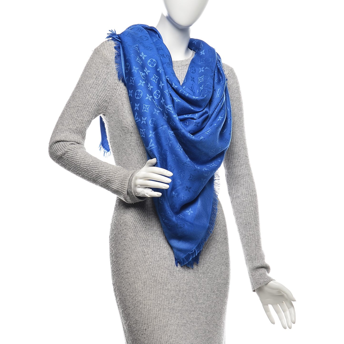 Silk Wool Monogram Shawl Blue