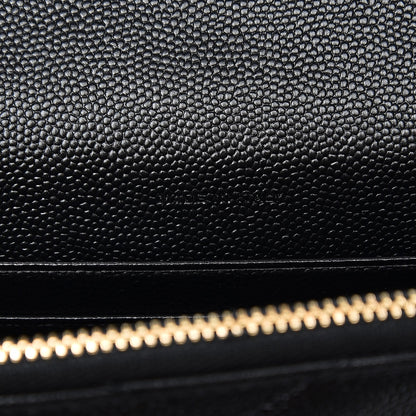 Saint Laurent Grain De Poudre Matelasse Chevron Monogram Envelope Chain Wallet Black 7 of 8