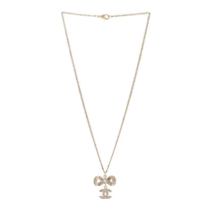 Chanel Metal Crystal CC Bow Drop Necklace Gold 3 of 8