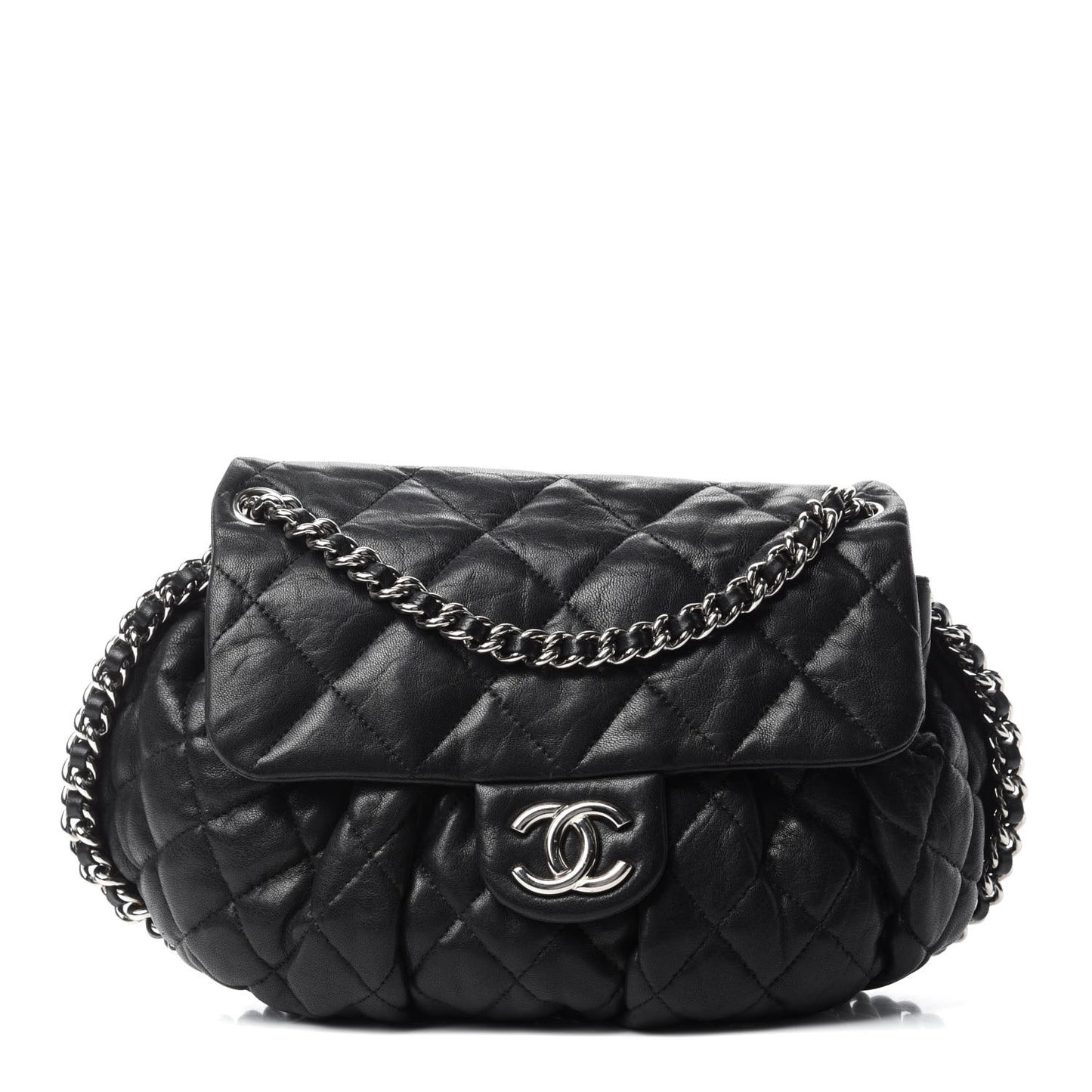Washed Lambskin Quilted Mini Chain Around Flap Black