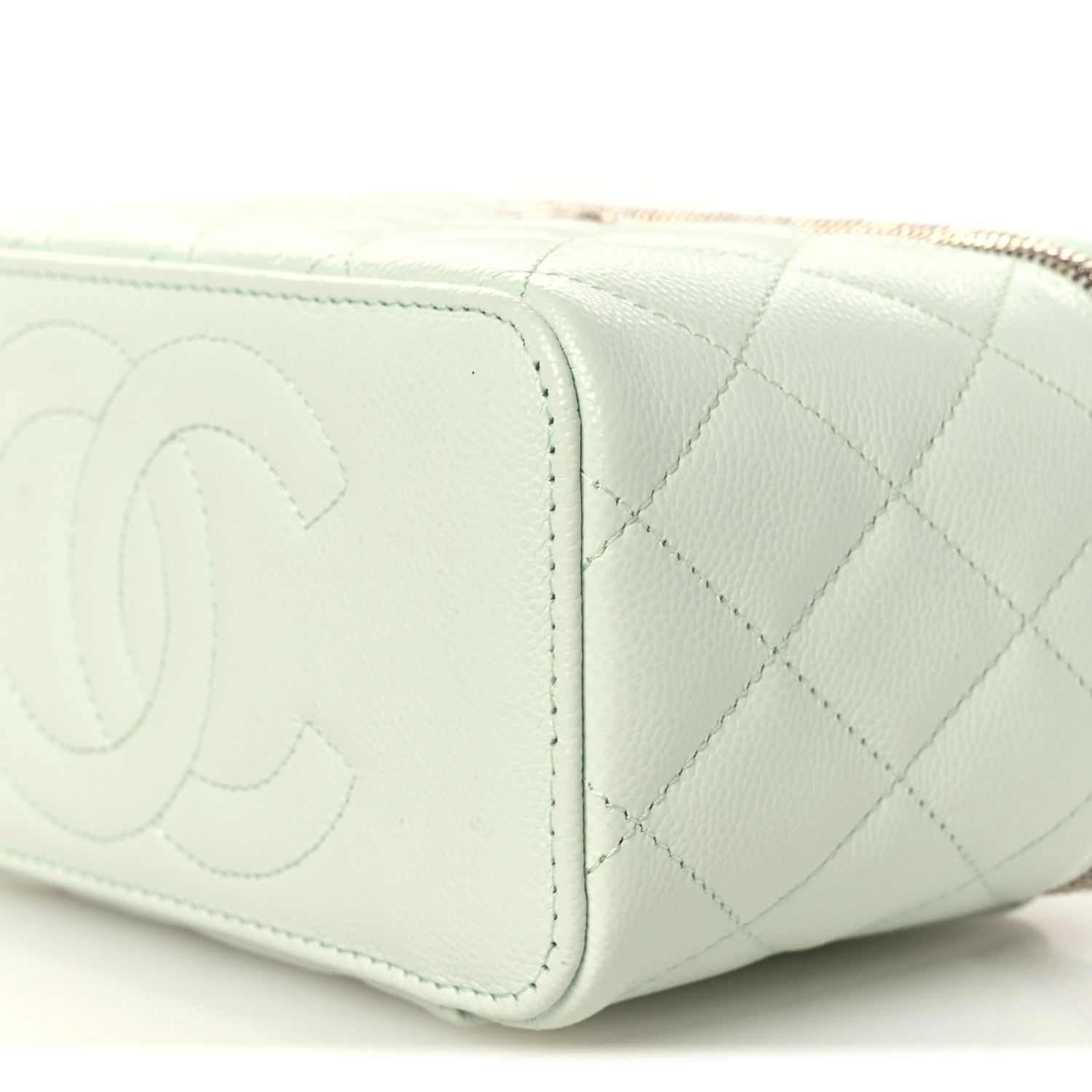Chanel Caviar Quilted Small Tiny CC Vanity Case With Chain Light Green 10 of 12