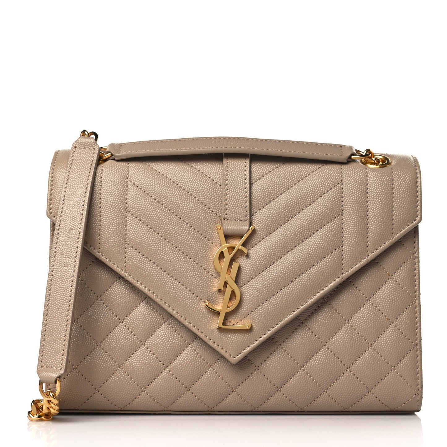 Grain De Poudre Textured Mixed Matelasse Medium Triquilt Monogram Satchel Dark Beige