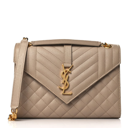 Saint Laurent Grain De Poudre Textured Mixed Matelasse Medium Triquilt Monogram Satchel Dark Beige 1 of 9