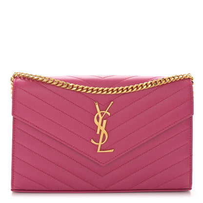 Saint Laurent Grain De Poudre Matelasse Chevron Monogram Chain Wallet Bubblegum 1 of 11