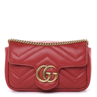 Gucci Calfskin Matelasse Super Mini GG Marmont Shoulder Bag Hibiscus Red 1 of 13