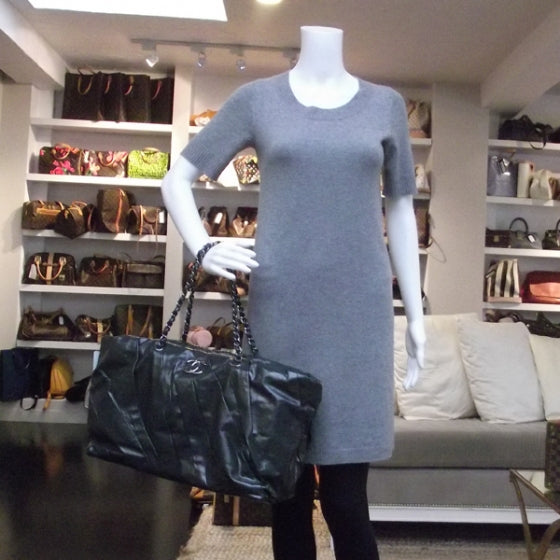 Leather Twisted Large Tote Gray