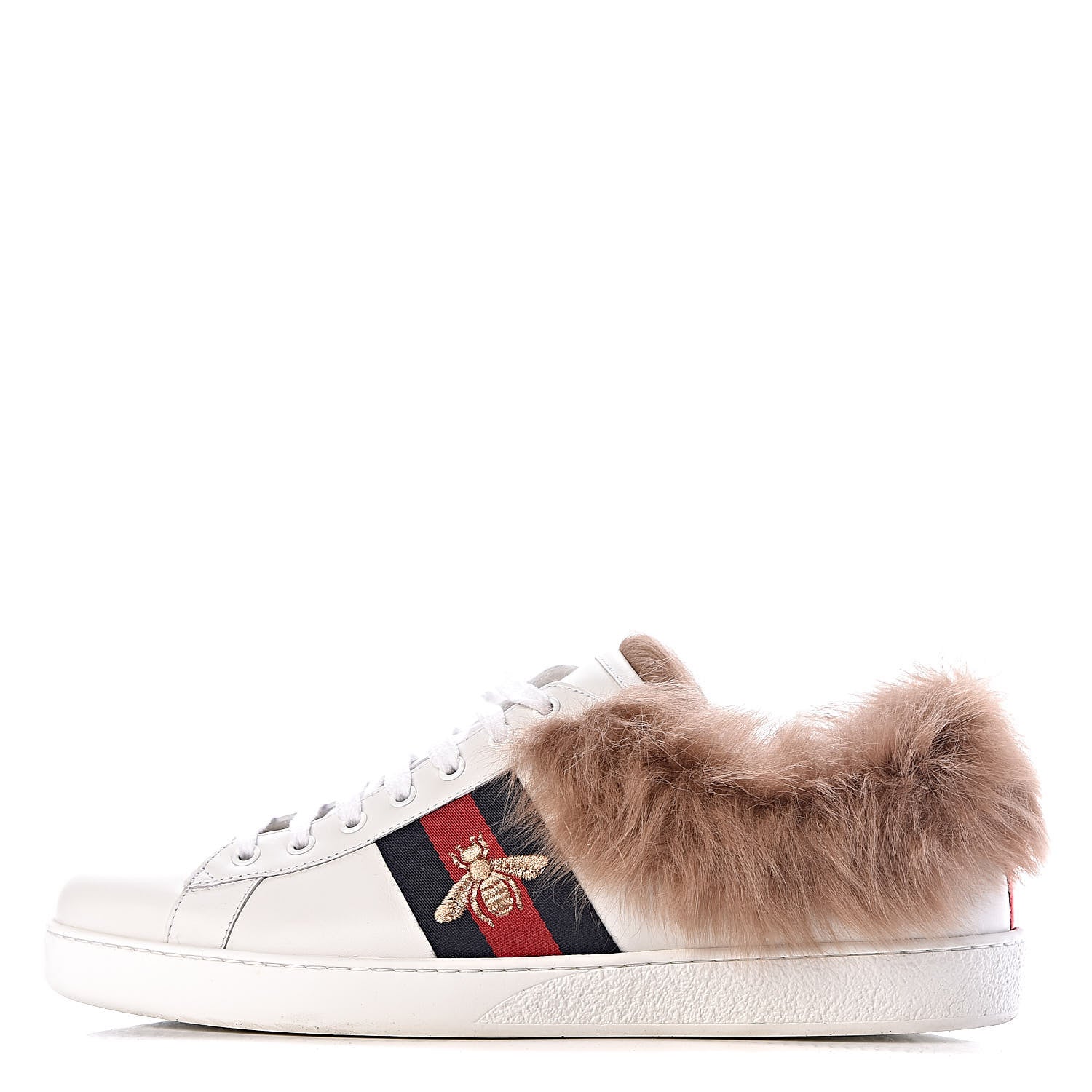 Gucci Calfskin Wool Web Bee Embroidered Mens Ace Sneakers 11.5 White 1 of 10