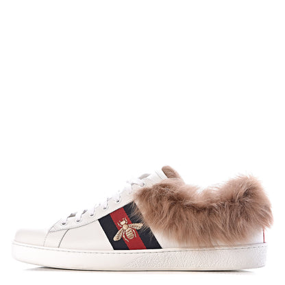 Gucci Calfskin Wool Web Bee Embroidered Mens Ace Sneakers 11.5 White 1 of 10