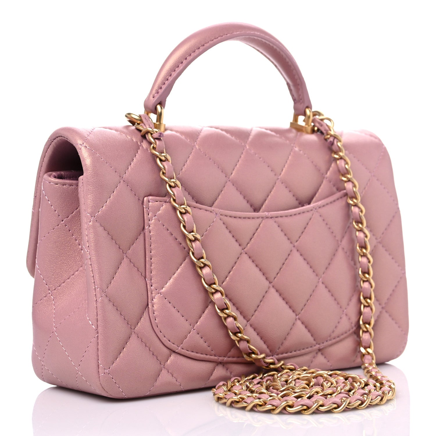 Chanel Iridescent Lambskin Quilted Mini Top Handle Rectangular Flap Pink 3 of 10