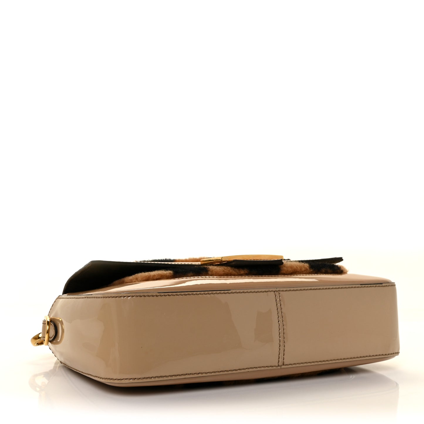 Shearling Vitello Vernice Mou Pequin Striped Baguette Tobacco Black Tortora
