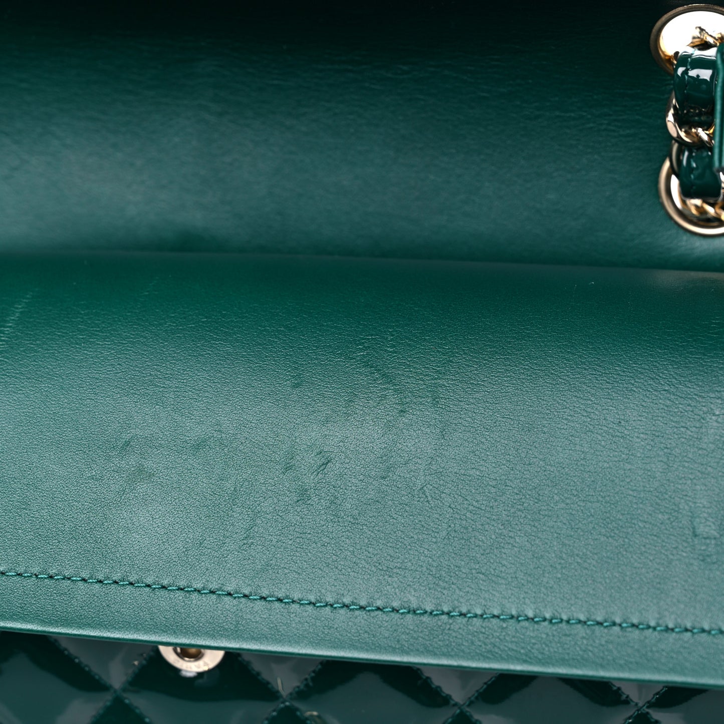 Patent Calfskin Quilted Medium Double Flap Green
