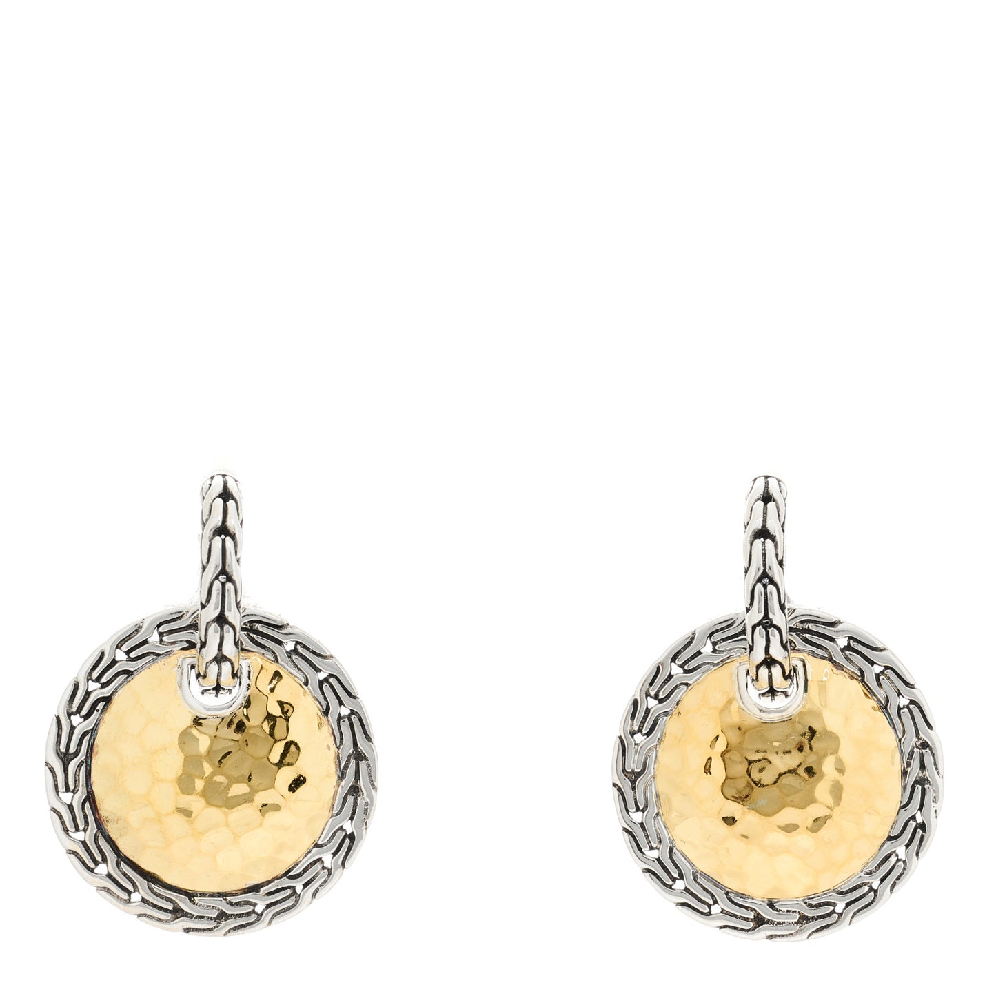 Sterling Silver 22K Yellow Gold Hammered Disc Drop Earrings