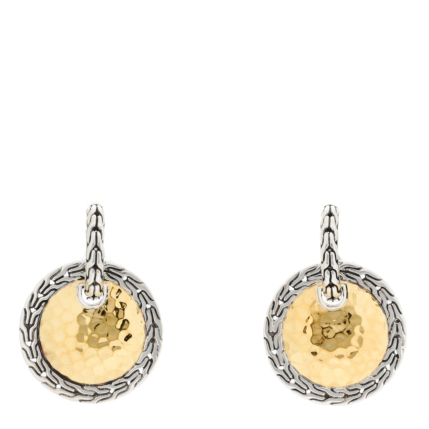 John Hardy Sterling Silver 22K Yellow Gold Hammered Disc Drop Earrings 1 of 4