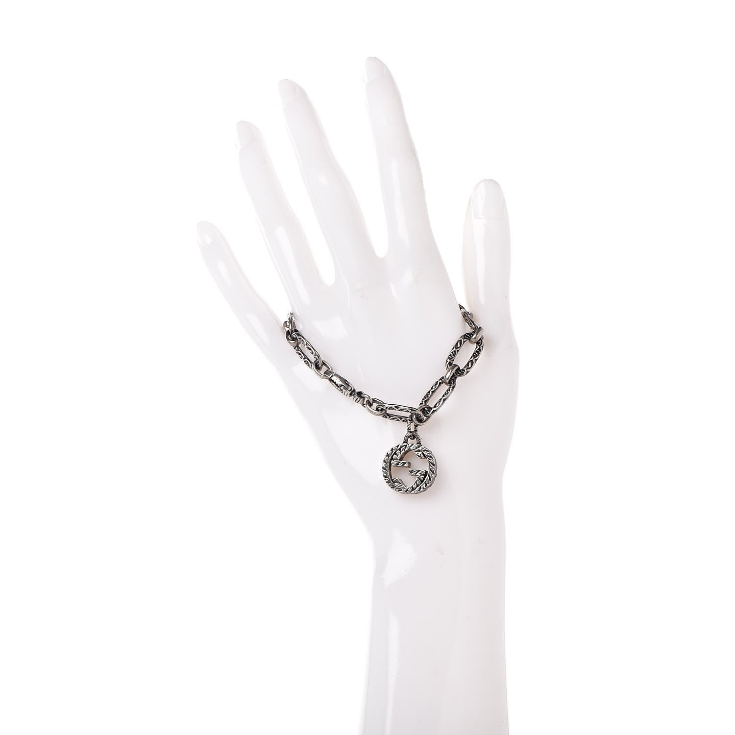 Gucci Sterling Silver Textured Interlocking G Charm Bracelet 2 of 5