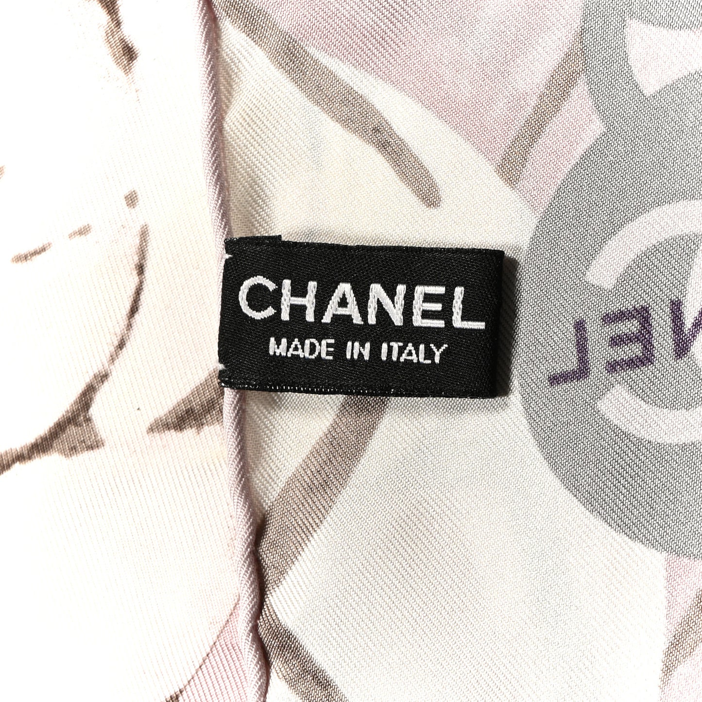 Silk CC Logo Camellia Scarf White Pink